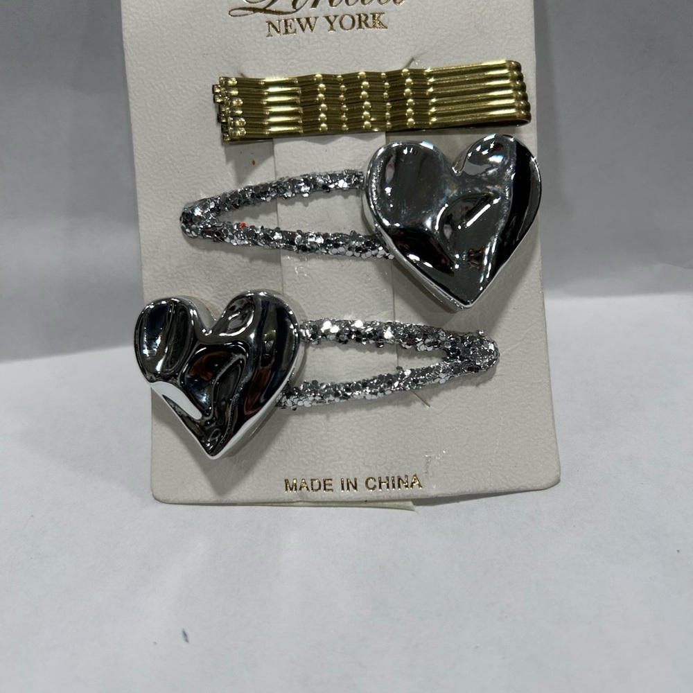 Silver and Gold Heart Hair Clips